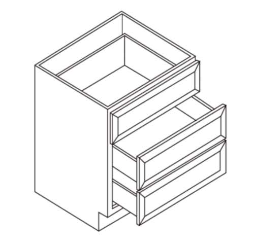Isometric line drawing of a cabinet with two drawers.